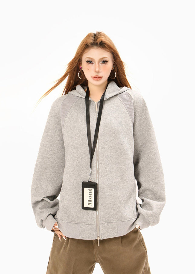 TALKLESSFASHION 2879 American retro high street trend men's and women's high-end solid color versatile design men's zipper hooded sweatshirt