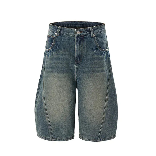 TALKLESSFASHION 2Xl / Retro Blue Washed Lightning Crack Denim short -0183