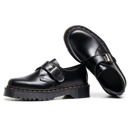 TALKLESSFASHION 34 / Black - matte 3.5 cm 1461 buckle platform low-top boots, British style casual small leather shoes, versatile student height increase thin booties women's 3.5