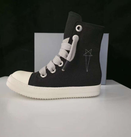 THETLSTUDIO 35 / black Europe Station Platform Shoes 2023 New High Top Shoes Men's Canvas Platform Pentagram Couple Shoes Casual Booties Women