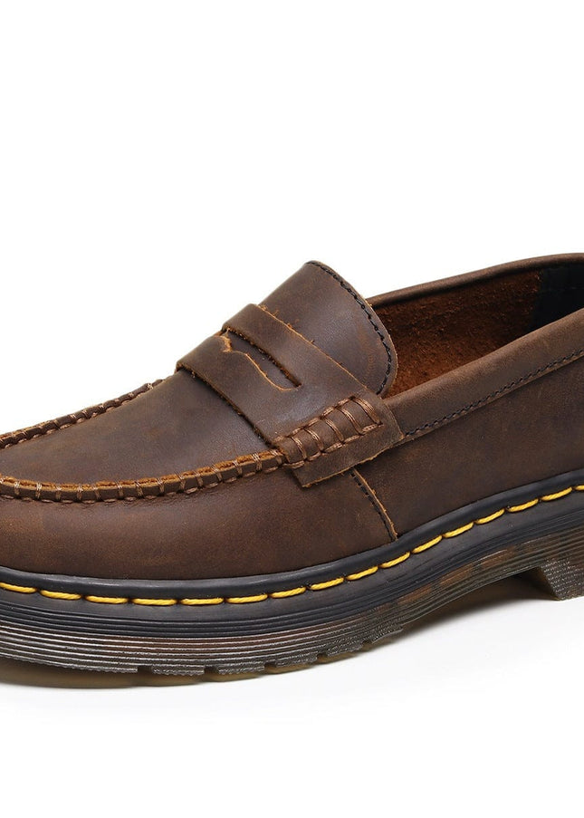 TALKLESSFASHION 35 / Crazy Horse dark brown (3cm) Top layer Crazy Horse dark brown loafers, fashion commuting, low-top small leather shoes, women's cross-border plus-size casual brogues, men's shoes