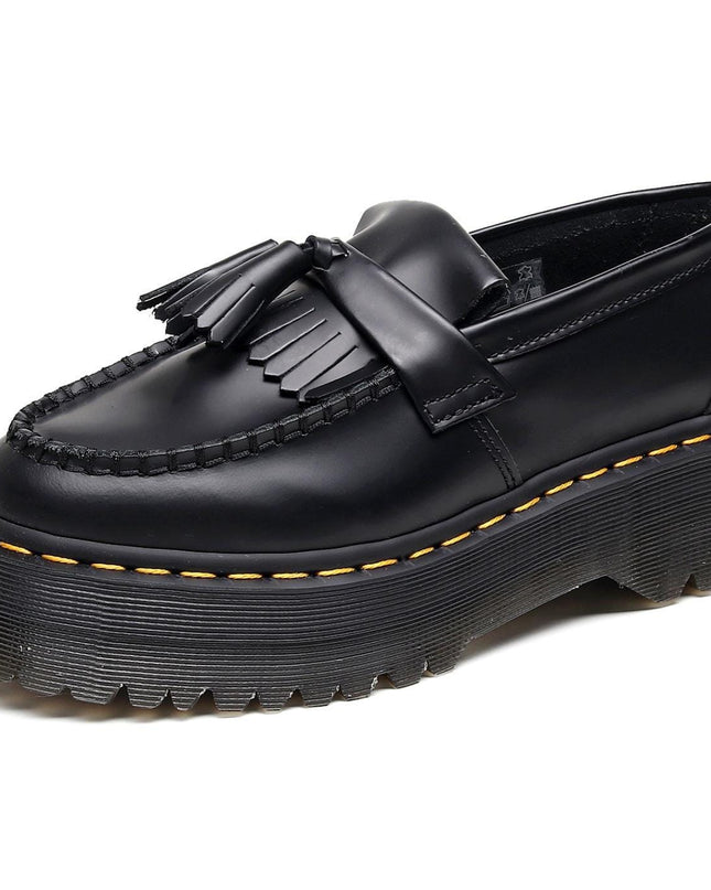 TALKLESSFASHION 35 / Rim beads black (5cm) Leiyu tassel loafers, female genuine leather low-top small leather shoes, British fashion thick-soled student versatile casual shoes 5cm