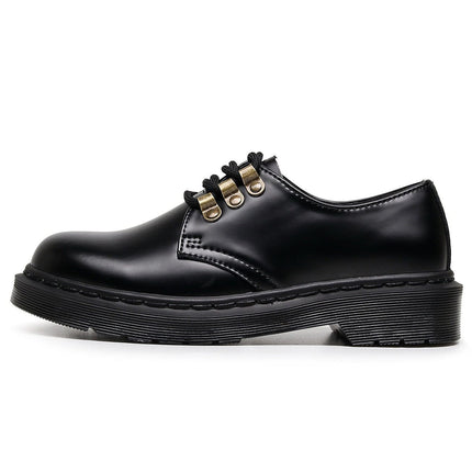 TALKLESSFASHION 35 / The open edge beads are pure black! （3cm） 1461 low-top small leather shoeswomen's leather metal buckle cross-border large size pure black round toe casual workwear shoes for men Martin shoes