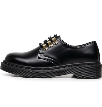 THETLSTUDIO 35 / The open edge beads are pure black! （3cm） 1461 low-top small leather shoeswomen's leather metal buckle cross-border large size pure black round toe casual workwear shoes for men Martin shoes