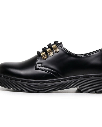 TALKLESSFASHION 35 / The open edge beads are pure black! （3cm） 1461 low-top small leather shoeswomen's leather metal buckle cross-border large size pure black round toe casual workwear shoes for men Martin shoes