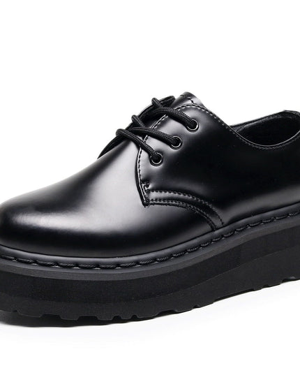 TALKLESSFASHION 35 / Thick sole -- black lin [do not grind feet] lightweight -1461 platform sole 3 hole martin shoes women's low-top genuine leather casual black student booties