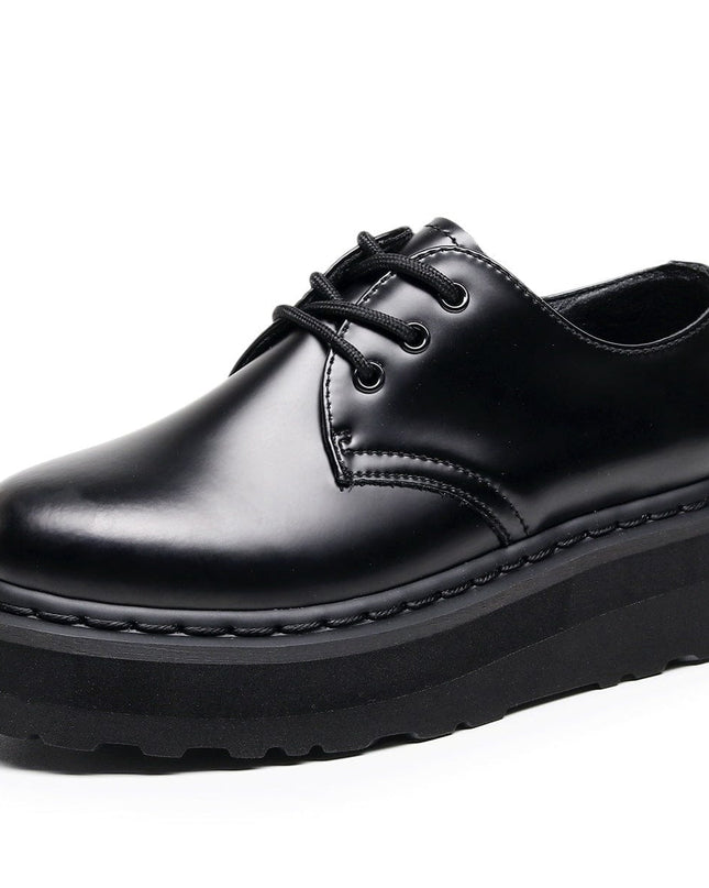 TALKLESSFASHION 35 / Thick sole -- black lin [do not grind feet] lightweight -1461 platform sole 3 hole martin shoes women's low-top genuine leather casual black student booties