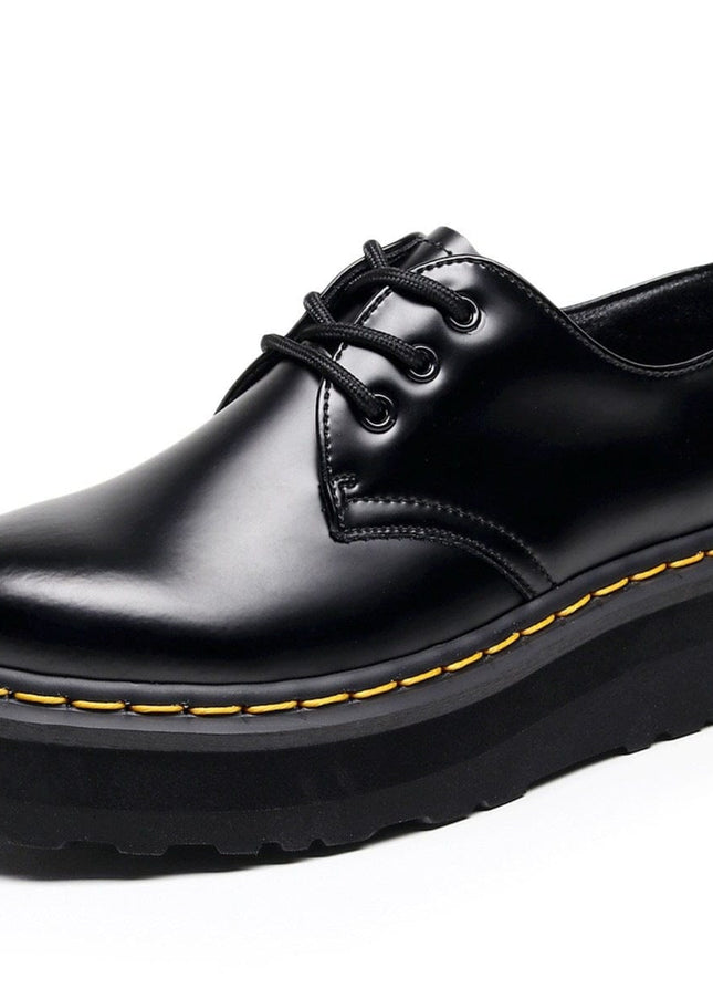 TALKLESSFASHION 35 / Thick sole -- yellow line [do not grind feet] lightweight -1461 platform sole 3 hole martin shoes women's low-top genuine leather casual black student booties