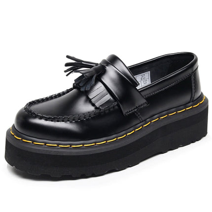 TALKLESSFASHION 35 / Yellow Line [No foot grinding] lightweight-platform tassel loafers, female genuine leather low-top heightened black small leather shoes four-season boots 5