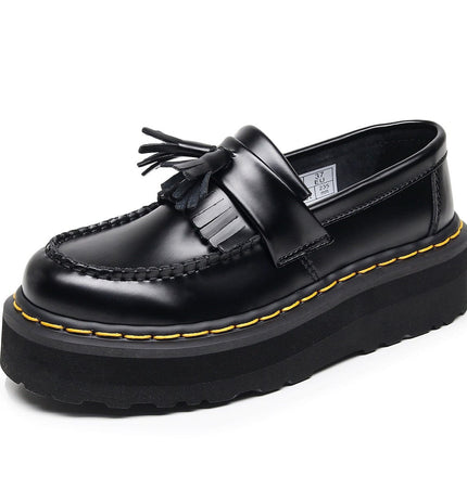 TALKLESSFASHION 35 / Yellow Line [No foot grinding] lightweight-platform tassel loafers, female genuine leather low-top heightened black small leather shoes four-season boots 5