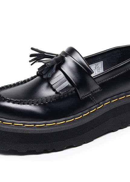 THETLSTUDIO 35 / Yellow Line [No foot grinding] lightweight-platform tassel loafers, female genuine leather low-top heightened black small leather shoes four-season boots 5
