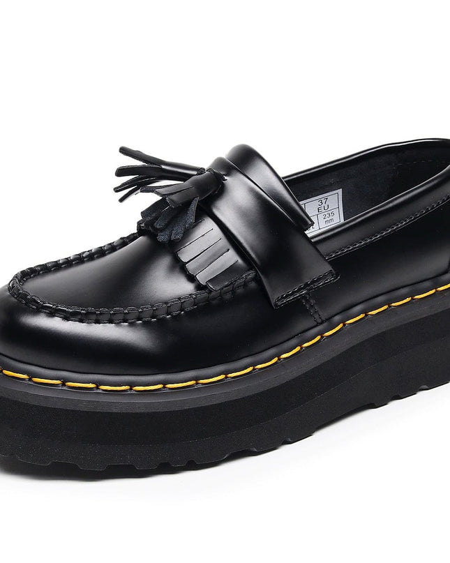 TALKLESSFASHION 35 / Yellow Line [No foot grinding] lightweight-platform tassel loafers, female genuine leather low-top heightened black small leather shoes four-season boots 5