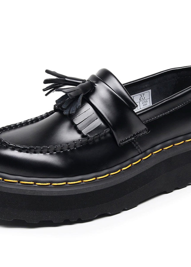 TALKLESSFASHION 35 / Yellow Line [No foot grinding] lightweight-platform tassel loafers, female genuine leather low-top heightened black small leather shoes four-season boots 5