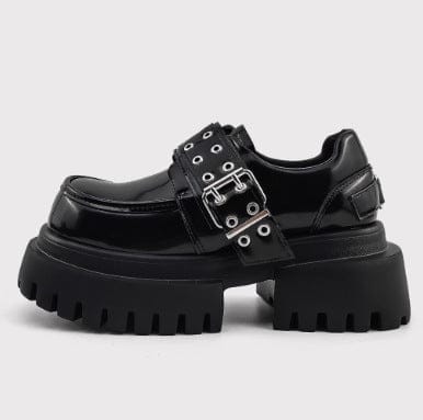 TALKLESSFASHION 37 / black Niche platform punk studded derby shoes men's high-end Velcro shoes cowhide versatile business casual shoes