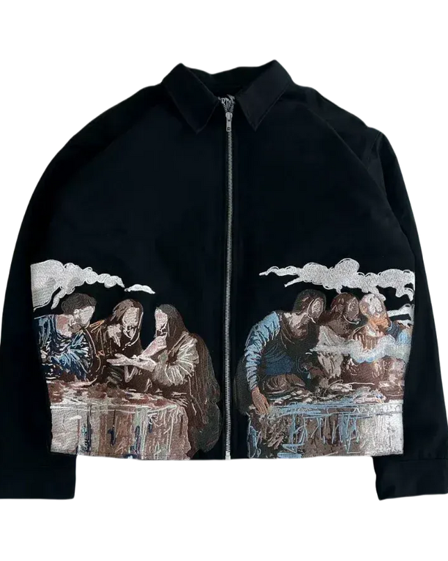 TALKLESSFASHION 5 / XXL Embroidery Oversized Zipper Jacket--6198