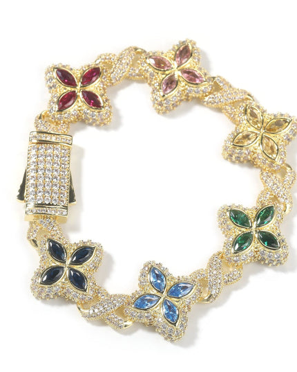 TALKLESSFASHION 7inch bracelet / Golden colorful Hip-hop rap chain, infinite clover bracelet, fashion cool ruffian, high-end 5A zircon color necklace jewelry