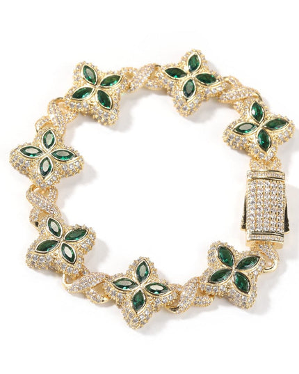 TALKLESSFASHION 7inch bracelet / Golden green zirconium Hip-hop rap chain, infinite clover bracelet, fashion cool ruffian, high-end 5A zircon color necklace jewelry