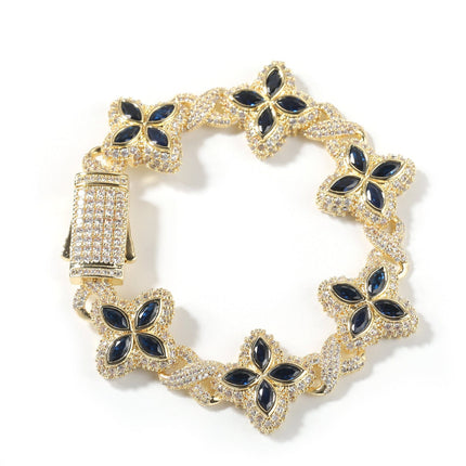 TALKLESSFASHION 7inch bracelet / Golden navy Hip-hop rap chain, infinite clover bracelet, fashion cool ruffian, high-end 5A zircon color necklace jewelry