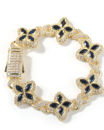 TALKLESSFASHION 7inch bracelet / Golden navy Hip-hop rap chain, infinite clover bracelet, fashion cool ruffian, high-end 5A zircon color necklace jewelry