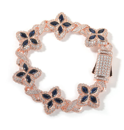 TALKLESSFASHION 7inch bracelet / Rose gold navy Hip-hop rap chain, infinite clover bracelet, fashion cool ruffian, high-end 5A zircon color necklace jewelry