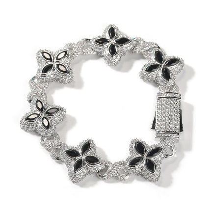 TALKLESSFASHION 7inch bracelet / Silver black Hip-hop rap chain, infinite clover bracelet, fashion cool ruffian, high-end 5A zircon color necklace jewelry
