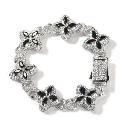 TALKLESSFASHION 7inch bracelet / Silver black Hip-hop rap chain, infinite clover bracelet, fashion cool ruffian, high-end 5A zircon color necklace jewelry