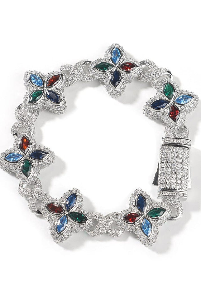 TALKLESSFASHION 7inch bracelet / Silver-colored zirconium Hip-hop rap chain, infinite clover bracelet, fashion cool ruffian, high-end 5A zircon color necklace jewelry