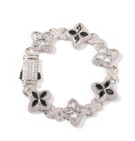 TALKLESSFASHION 7inch bracelet / Silver white + black Hip-hop rap chain, infinite clover bracelet, fashion cool ruffian, high-end 5A zircon color necklace jewelry