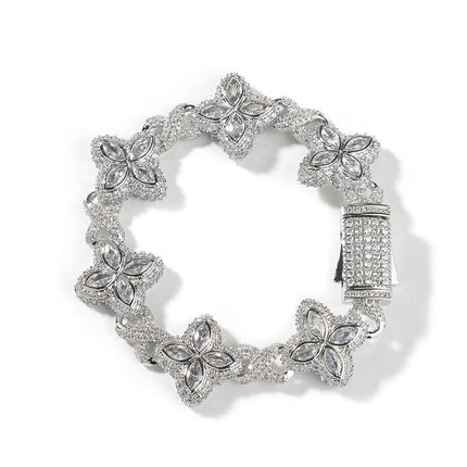 TALKLESSFASHION 7inch bracelet / Silver white zirconium Hip-hop rap chain, infinite clover bracelet, fashion cool ruffian, high-end 5A zircon color necklace jewelry