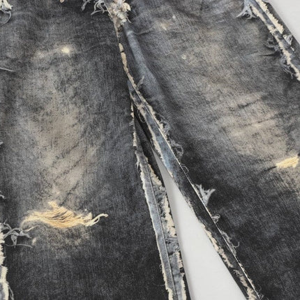 TALKLESSFASHION AC Feng Gao Street Old Jeans Heavy Work Washing Hand Destroyed Raw Edge Men and Women Vintage Scimitar Loose Pants