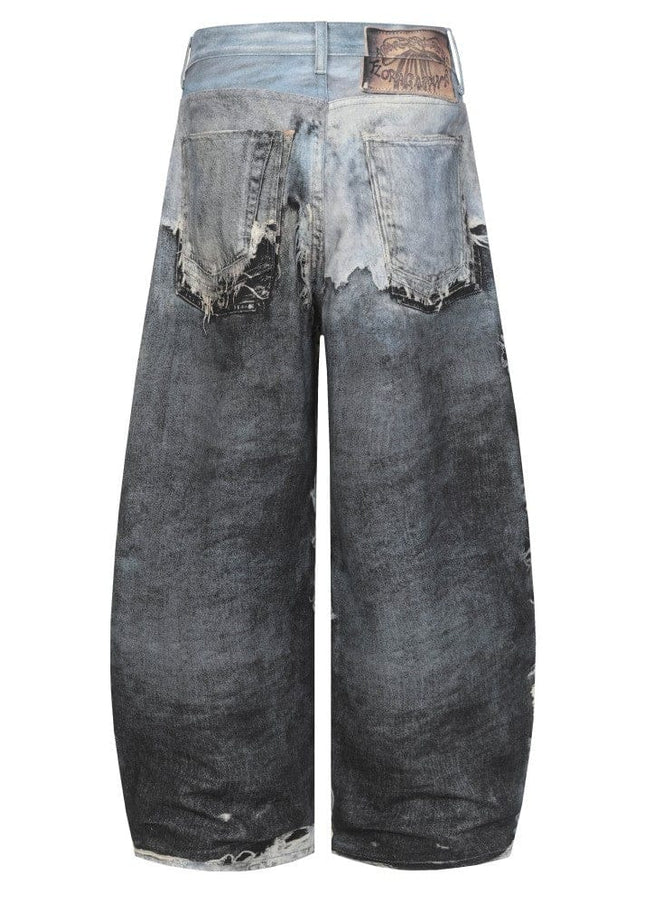 TALKLESSFASHION AC Feng Gao Street Old Jeans Heavy Work Washing Hand Destroyed Raw Edge Men and Women Vintage Scimitar Loose Pants
