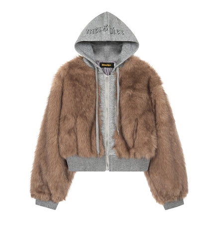 TALKLESSFASHION American Faux Fur Cropped Layered Jacket