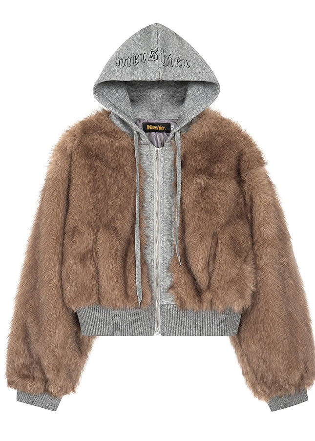 TALKLESSFASHION American Faux Fur Cropped Layered Jacket