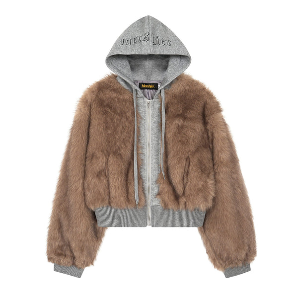 American Faux Fur Cropped Layered Jacket