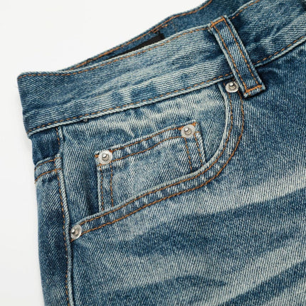 TALKLESSFASHION American high street washed cat beard jeans for men and women couples cleanfit retro straight leg slim trousers trend