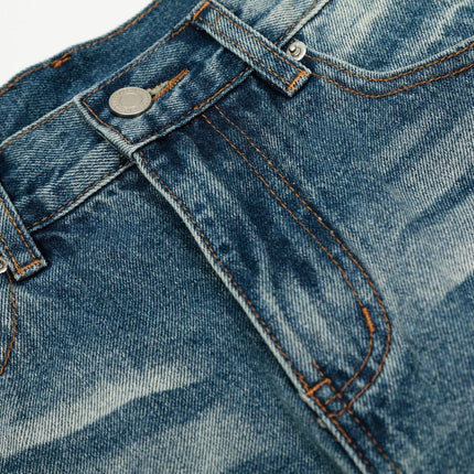 TALKLESSFASHION American high street washed cat beard jeans for men and women couples cleanfit retro straight leg slim trousers trend