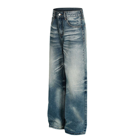 THETLSTUDIO American high street washed cat beard jeans for men and women couples cleanfit retro straight leg slim trousers trend