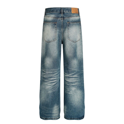 TALKLESSFASHION American high street washed cat beard jeans for men and women couples cleanfit retro straight leg slim trousers trend