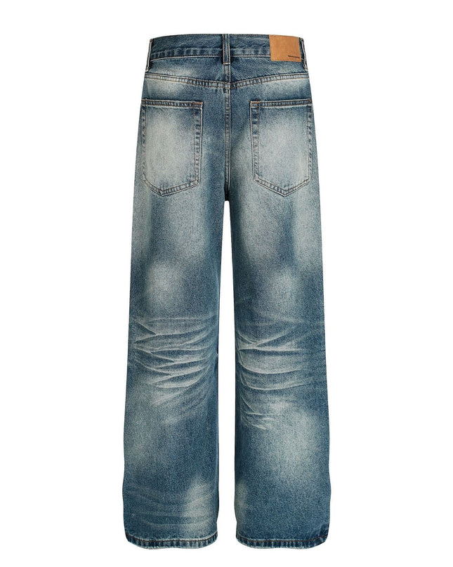 TALKLESSFASHION American high street washed cat beard jeans for men and women couples cleanfit retro straight leg slim trousers trend