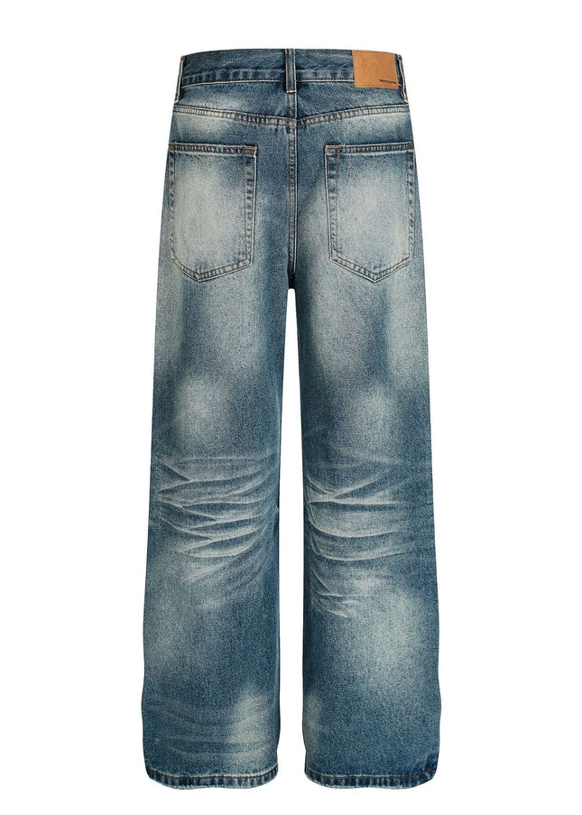TALKLESSFASHION American high street washed cat beard jeans for men and women couples cleanfit retro straight leg slim trousers trend
