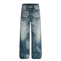 TALKLESSFASHION American high street washed cat beard jeans for men and women couples cleanfit retro straight leg slim trousers trend
