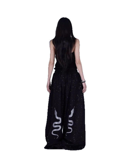 TALKLESSFASHION American hot diamond sprinkled sparkling snake print glitter pants women's loose street dance jazz jzza casual sports sweatpants