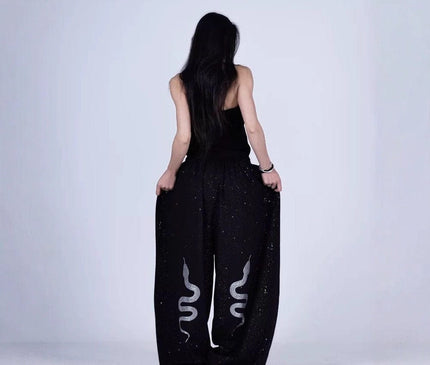 TALKLESSFASHION American hot diamond sprinkled sparkling snake print glitter pants women's loose street dance jazz jzza casual sports sweatpants