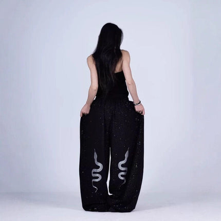 TALKLESSFASHION American hot diamond sprinkled sparkling snake print glitter pants women's loose street dance jazz jzza casual sports sweatpants