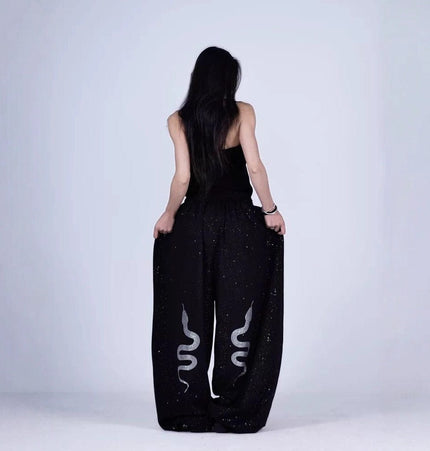 THETLSTUDIO American hot diamond sprinkled sparkling snake print glitter pants women's loose street dance jazz jzza casual sports sweatpants