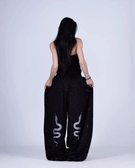 TALKLESSFASHION American hot diamond sprinkled sparkling snake print glitter pants women's loose street dance jazz jzza casual sports sweatpants