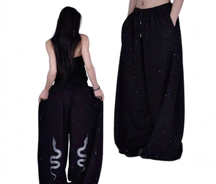 TALKLESSFASHION American hot diamond sprinkled sparkling snake print glitter pants women's loose street dance jazz jzza casual sports sweatpants