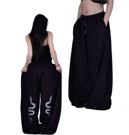 THETLSTUDIO American hot diamond sprinkled sparkling snake print glitter pants women's loose street dance jazz jzza casual sports sweatpants