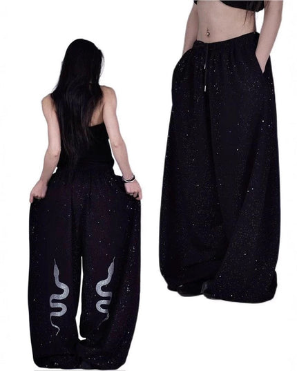 TALKLESSFASHION American hot diamond sprinkled sparkling snake print glitter pants women's loose street dance jazz jzza casual sports sweatpants