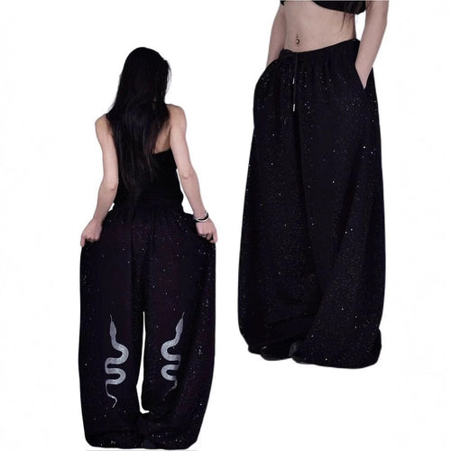 THETLSTUDIO American hot diamond sprinkled sparkling snake print glitter pants women's loose street dance jazz jzza casual sports sweatpants
